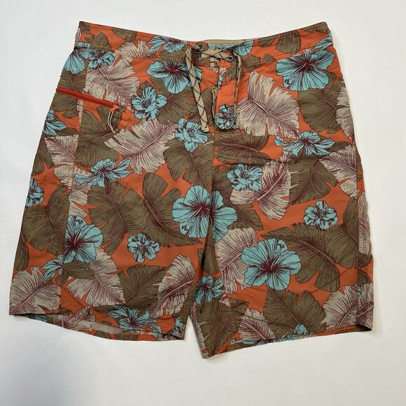 Patagonia Men’s Wavefarer Striped Board Shorts Size 35 Brown Orange Hawaiian - Picture 2 of 12
